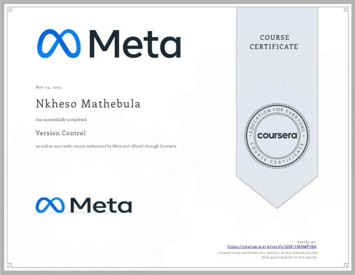 Version Control Certificate Preview